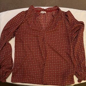 Max Studio Burnt Orange Blouse Geometric Pattern